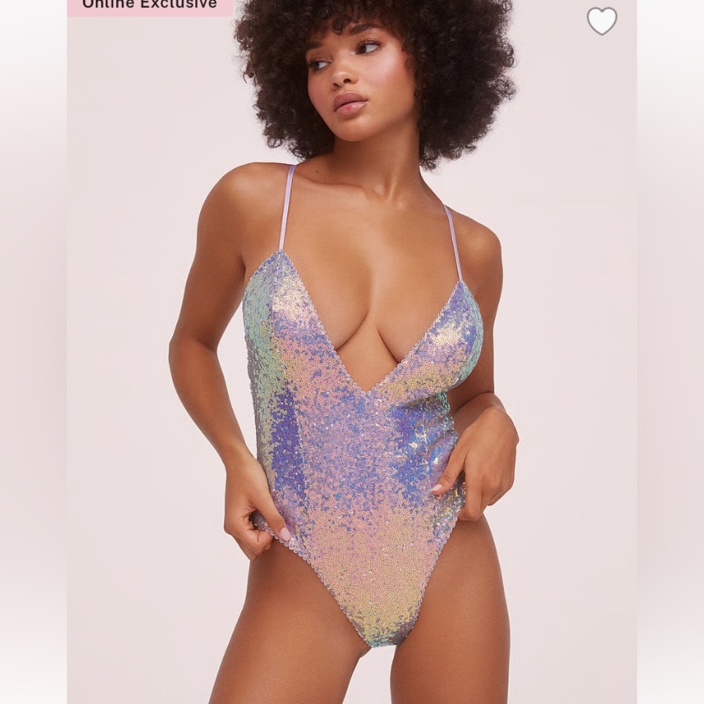 For Love & Lemons Opal Low Plunge High Cut Sequin Bodysuit XS NWT